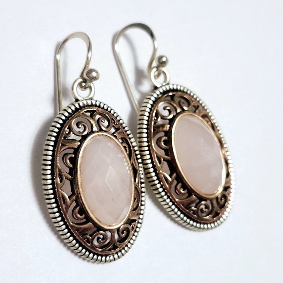 BARSE Rose Quartz Silver Earrings 1.5" - Picture 4 of 12